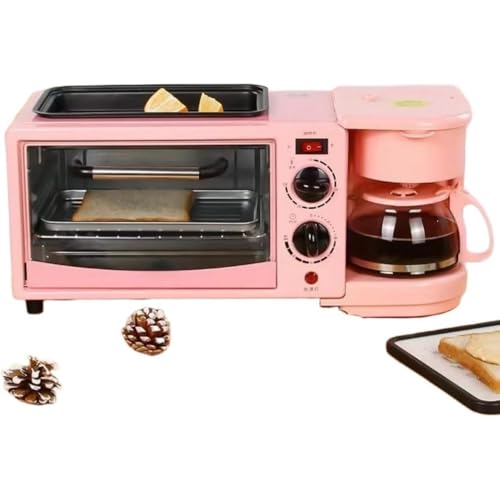 Dearolling 230 °C 高火力 一体型 グリル網 トレー付き 110V ミニオーブン 保温 ベーキング 煮込み料理 休日 朝食 家庭用 サンドイッチ 朝食マシン コーヒーメーカー オーブントースター 3 in 1 コーヒーポット 焼き上げ 飛行機 バーベキュー調理 上下ヒーター タイマー機能 温度調節機能 (a,粉色)